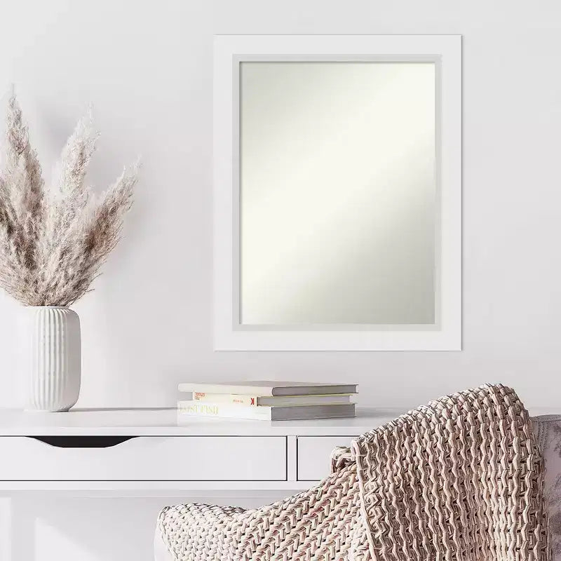 Miroir mural en bois blanc, miroir décoratif rectangulaire moderne