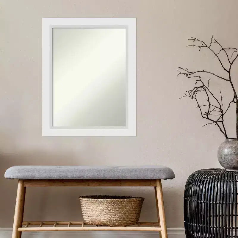 Miroir mural en bois blanc, miroir décoratif rectangulaire moderne