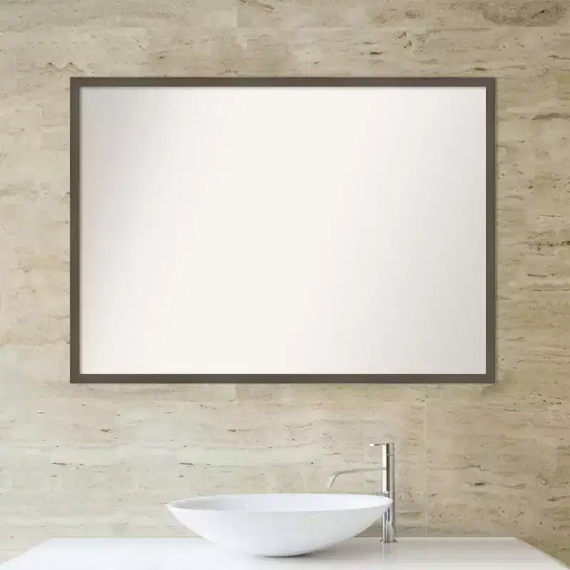 Miroir mural de salle de bain en bois fin, gris argile, sans biseaux