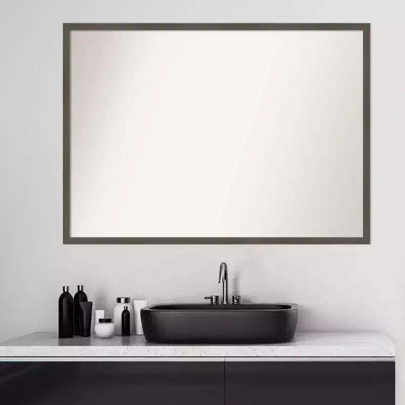 Miroir mural de salle de bain en bois fin, gris argile, sans biseaux