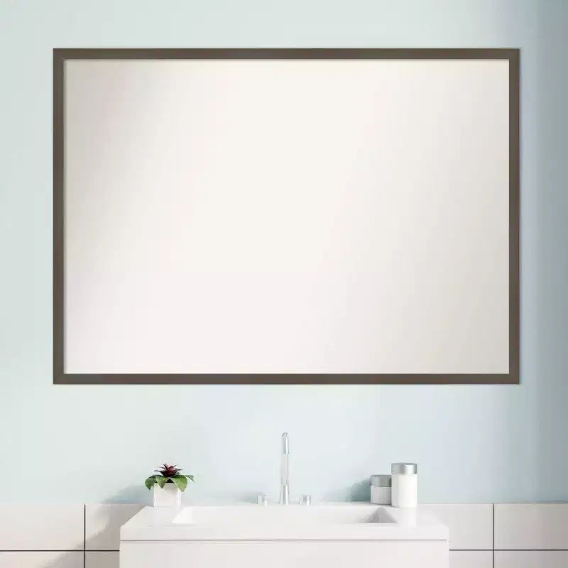 Miroir mural de salle de bain en bois fin, gris argile, sans biseaux