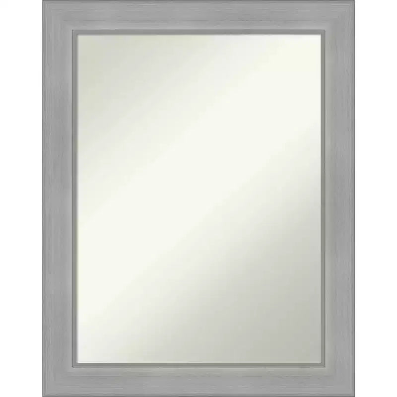 22" x 28" Non-Beveled Vista Brushed Nickel Bathroom Wall Mirror - Amanti Art: Rectangle, Polystyrene Frame, Includes Mounting Hardware
