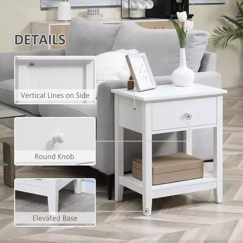 Table d'appoint double plateau avec tiroirs et étagères de rangement