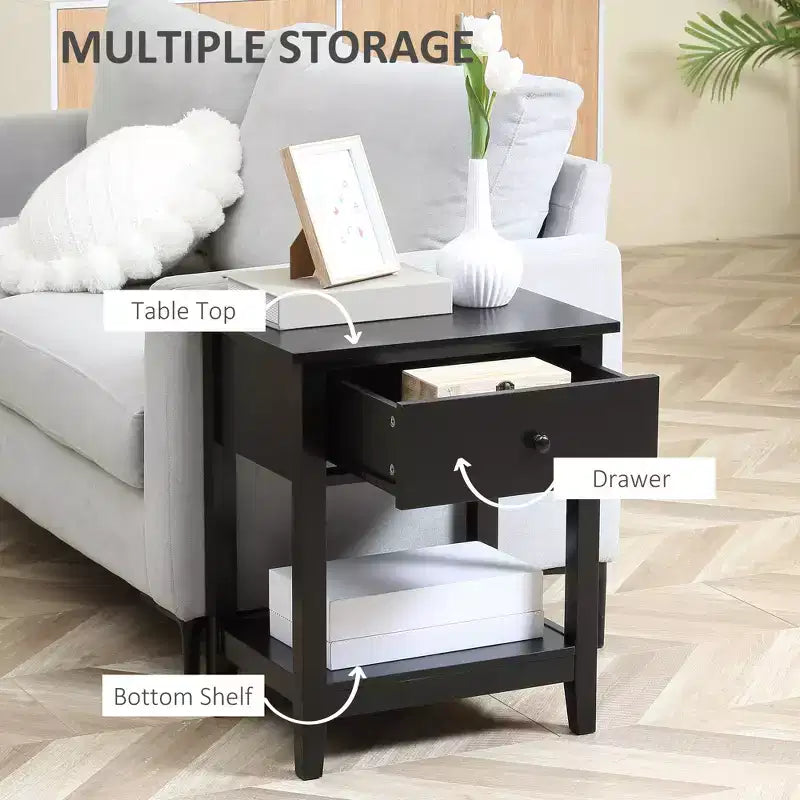 Table d'appoint double plateau avec tiroirs et étagères de rangement