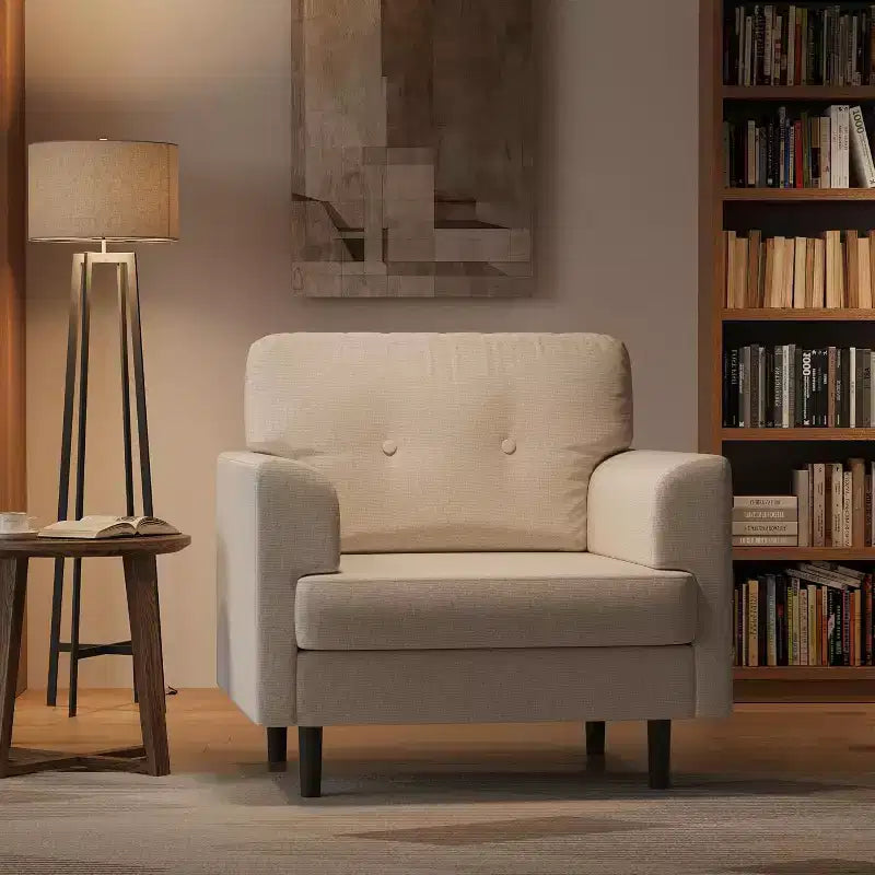 Fauteuil de lecture en lin rembourré, fauteuil de lecture en mousse haute densité
