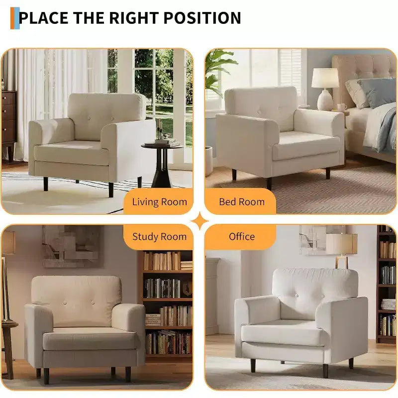 Fauteuil de lecture en lin rembourré, fauteuil de lecture en mousse haute densité