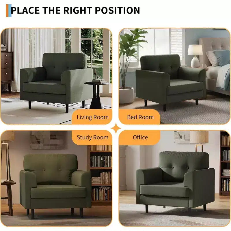 Fauteuil de lecture en lin rembourré, fauteuil de lecture en mousse haute densité