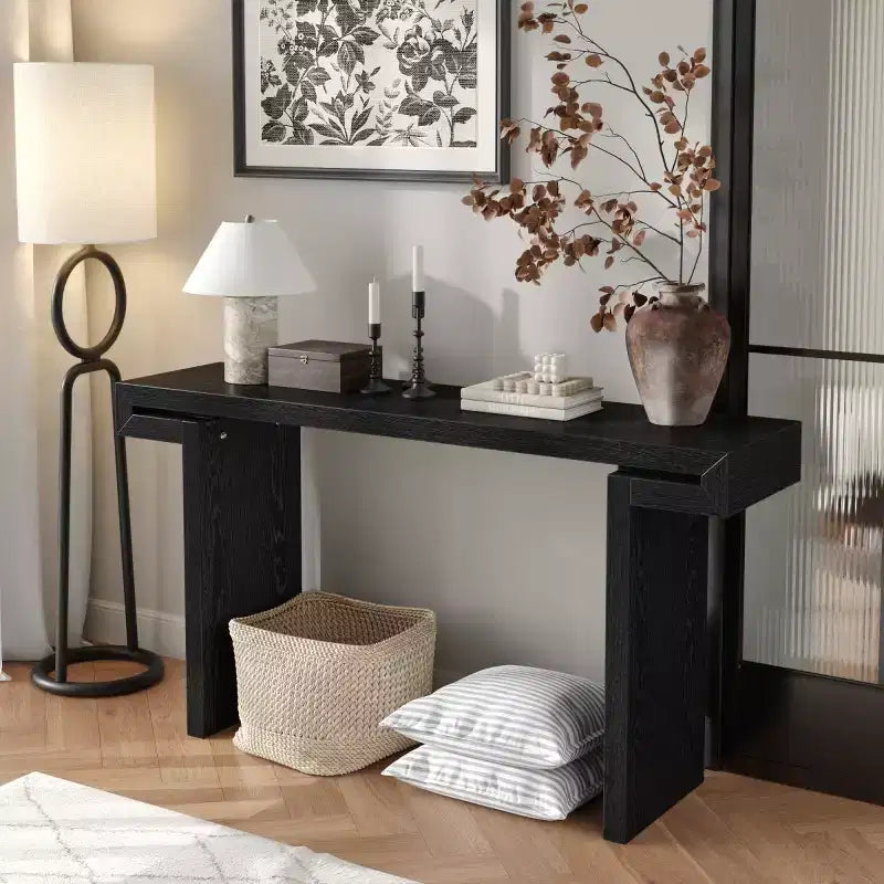Console d'entrée de style ferme moderne, placage de bois, peut être utilisée comme table d'appoint pour canapé.