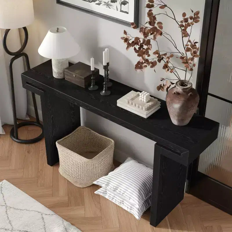 Console d'entrée de style ferme moderne, placage de bois, peut être utilisée comme table d'appoint pour canapé.