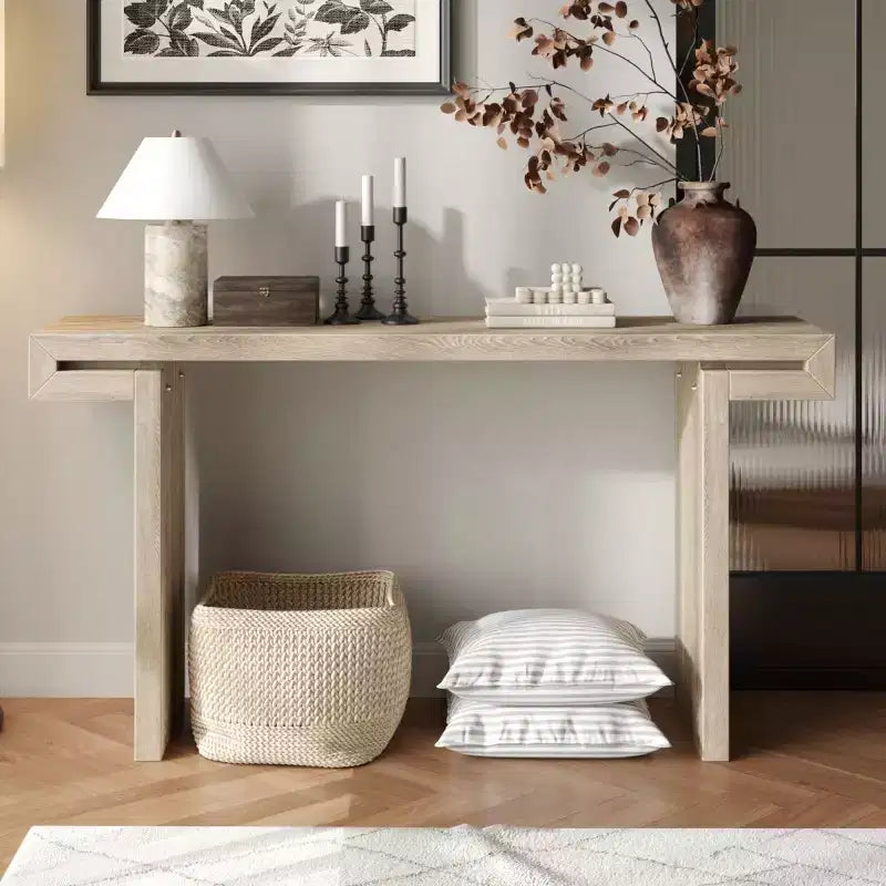 Console d'entrée de style ferme moderne, placage de bois, peut être utilisée comme table d'appoint pour canapé.