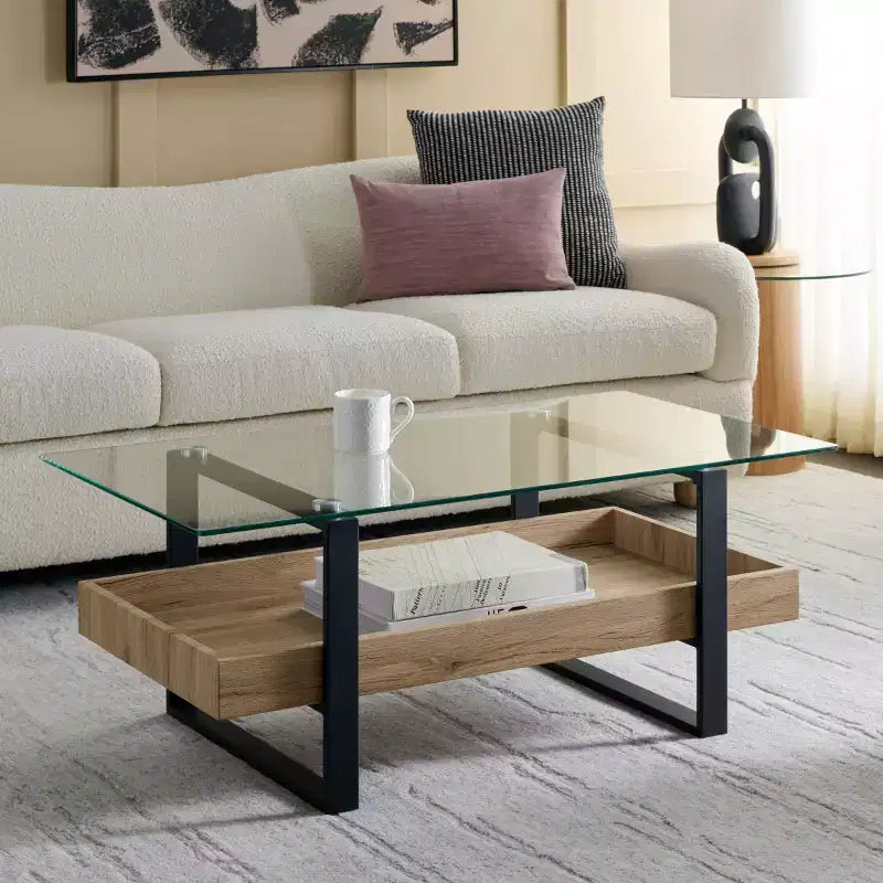 Table basse - Verre/Bois naturel