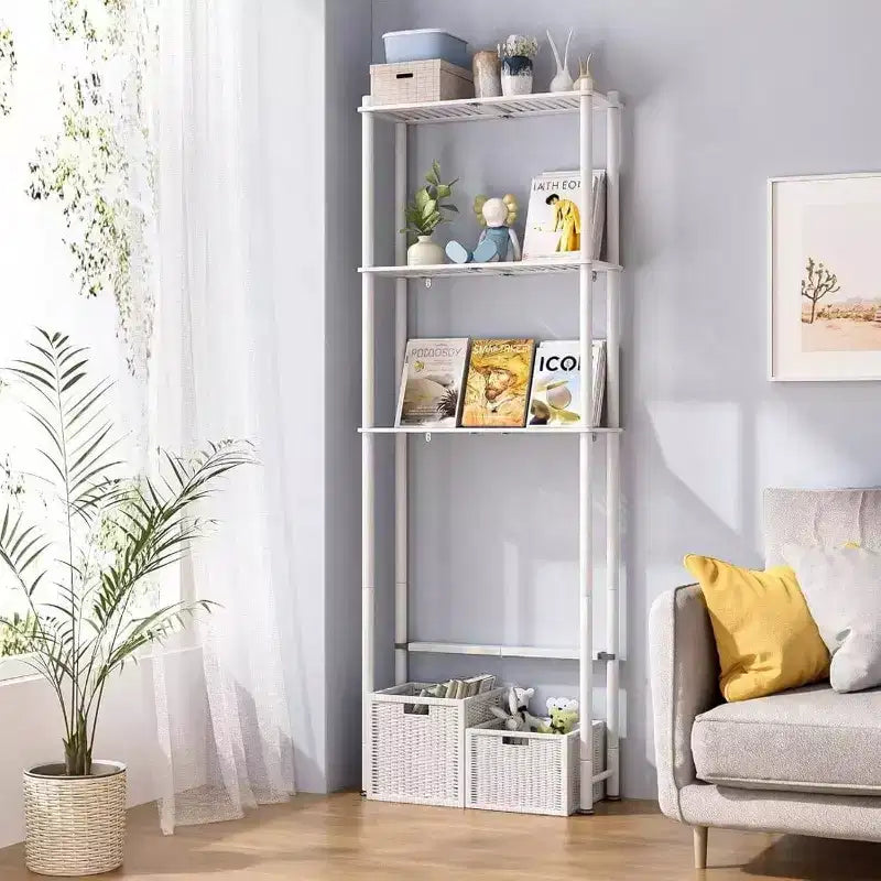 Étagère de rangement à trois niveaux avec une finition blanc mat, facile à installer et de grande capacité.