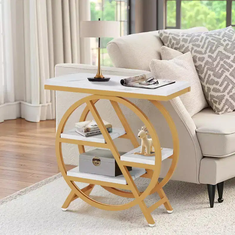 Bureau rétro blanc avec cadre en métal doré