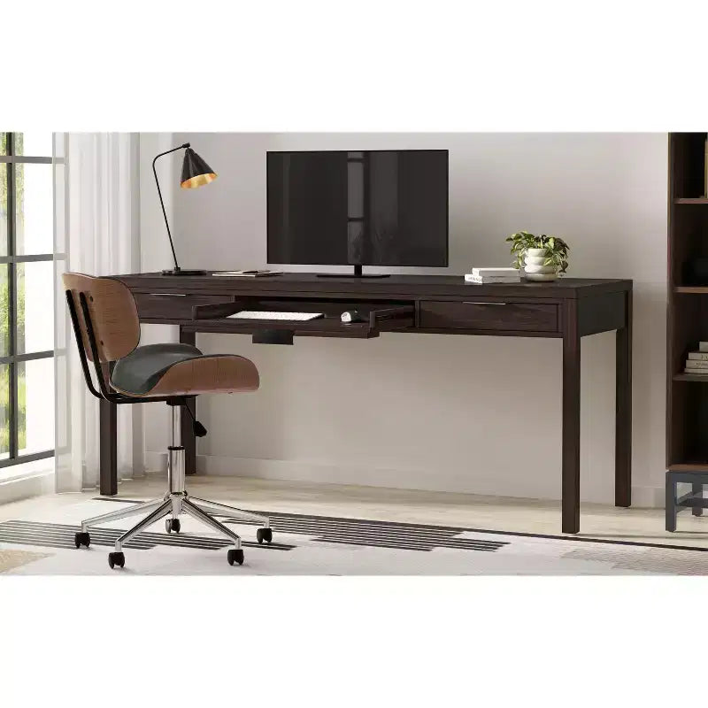 Bureau en bois massif de style moderne, couleur noyer chaleureux