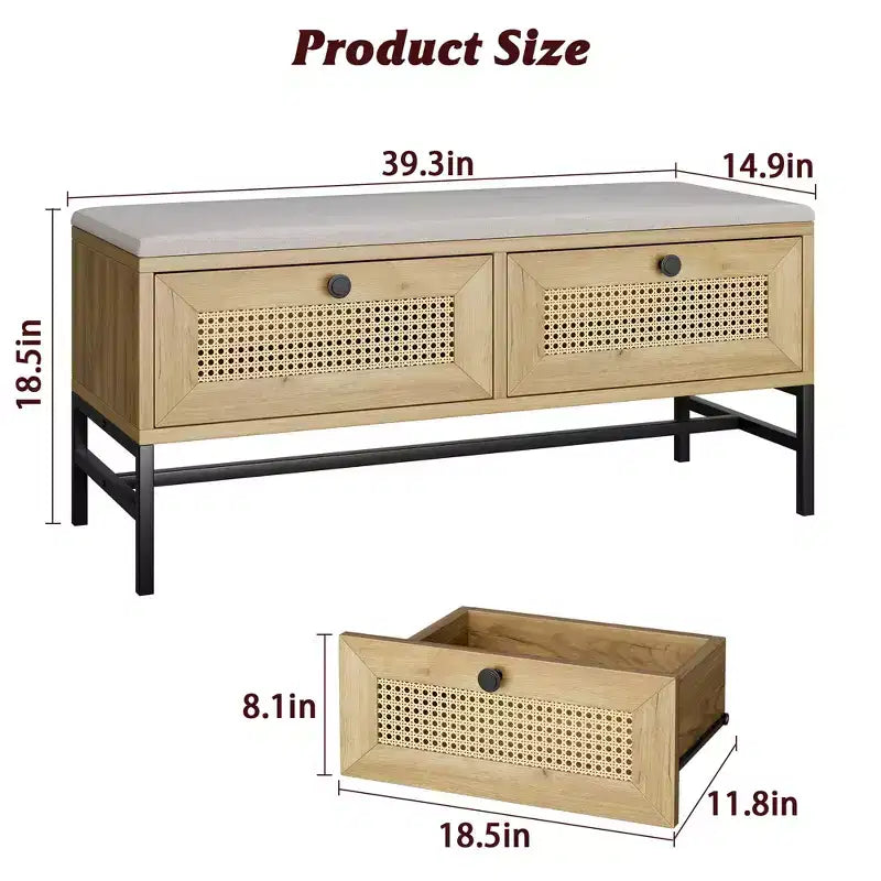 Banc à chaussures pour entrée - Banc en rotin style ferme