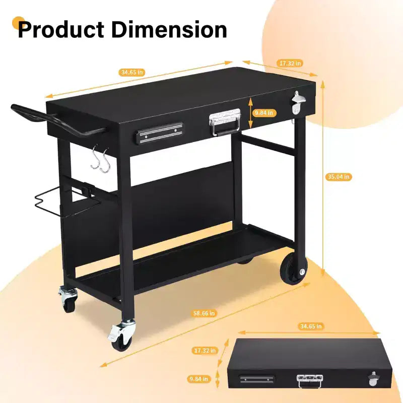 Chariot de table barbecue extérieur, chariot barbecue pliable avec roulettes