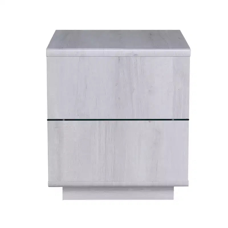 Table d'appoint moderne avec plateau en verre trempé et base de rangement.