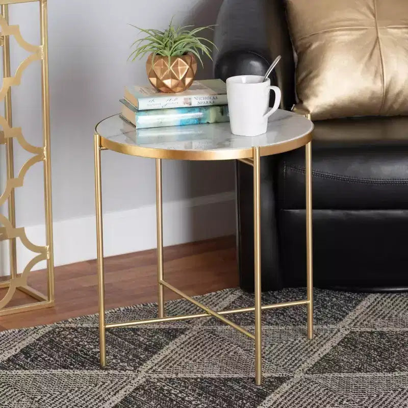 Table d'appoint en métal, plateau en marbre