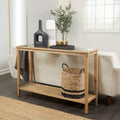 Console marron avec plateau en verre simple couche et étagères en rotin