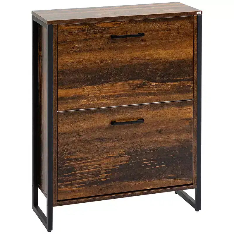 Meuble à chaussures à double porte avec étagères et compartiments de rangement ouverts