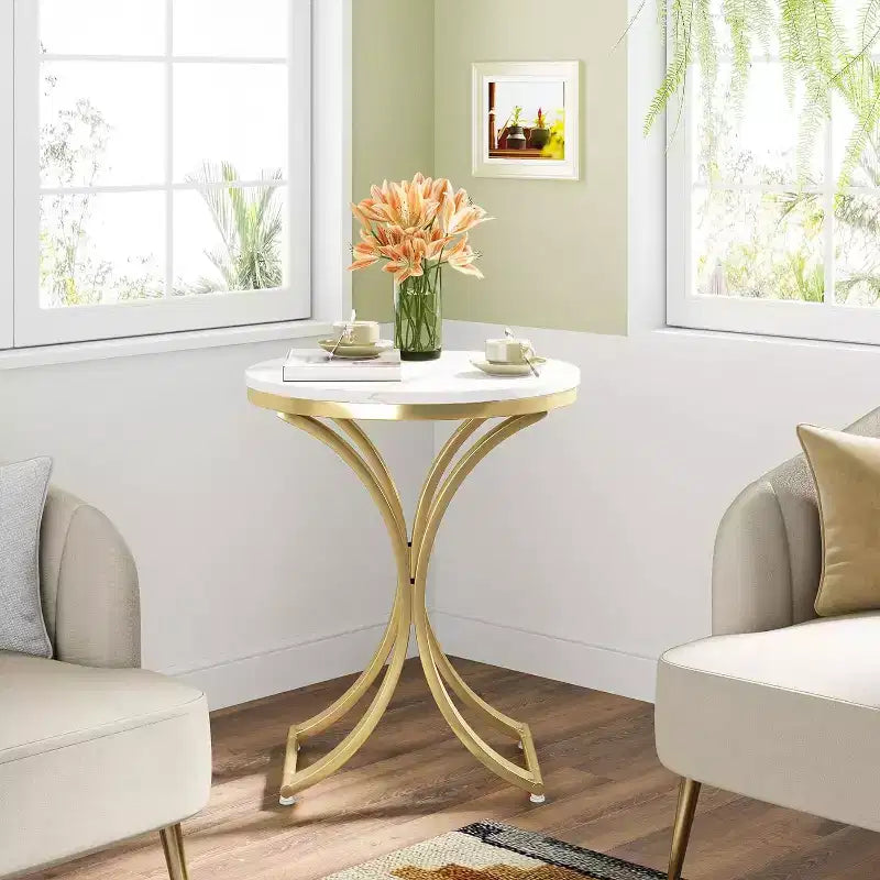 Petite table d'appoint ronde à pieds en C